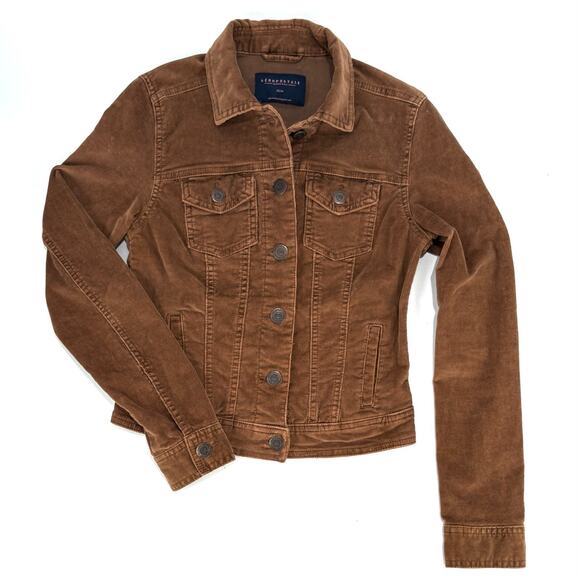 Aeropostale Trucker Jacket Womens Sz XS Brown Corduroy Button-Up Stretch Coat - Picture 9 of 11